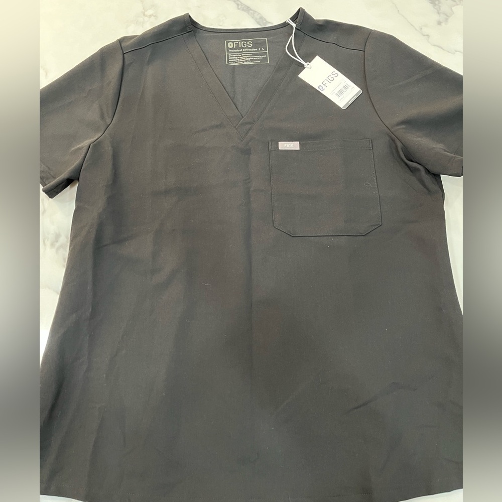 NWT Figs Women's L Black V-Neck Technical Collection Scrub Top